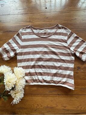 PACT Fawn Stripe Easy Slub Bubble Hem Women's Top Medium